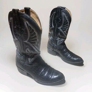 Billy Boots Alligator Cowboy Boots Men's Size 9 Black Western Made In Leon Mex